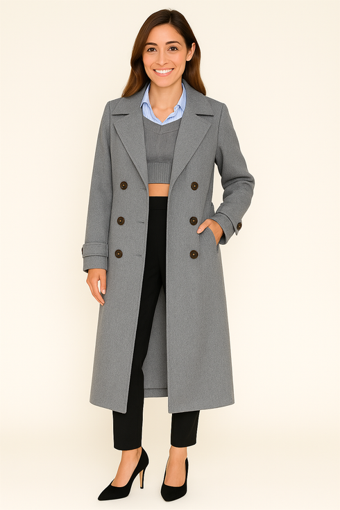 'Velour' Long Sleeve Longline Coat - Celes Fashion